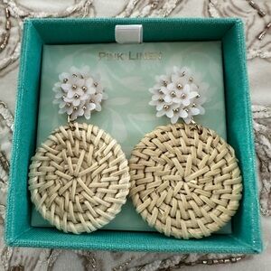 Woven Tan and White Floral Earrings